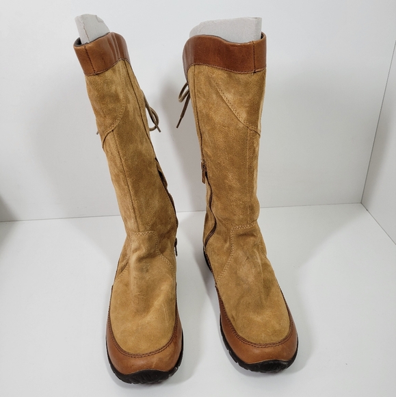 North Face Mackynzie Waterproof Tan Suede Leather Tall Tie Boot Women 7.5 New - Picture 3 of 7